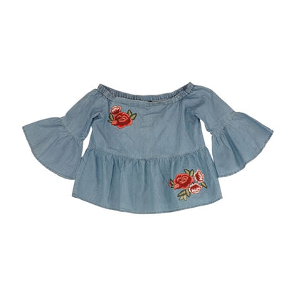 Blue Embroidery Detail 3/4 Sleeve Blouse