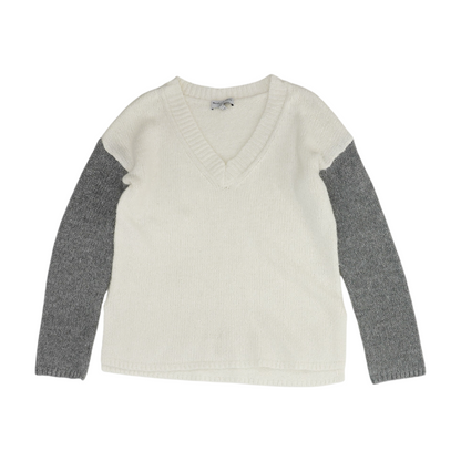 White Color Block Pullover Sweater