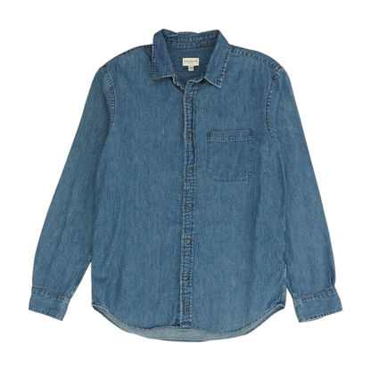 Blue Solid Long Sleeve Button Down