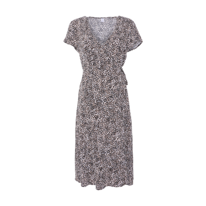 Beige Animal Print Midi Dress