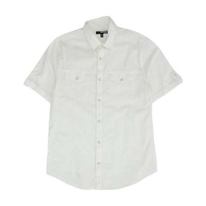 White Solid Short Sleeve Button Down