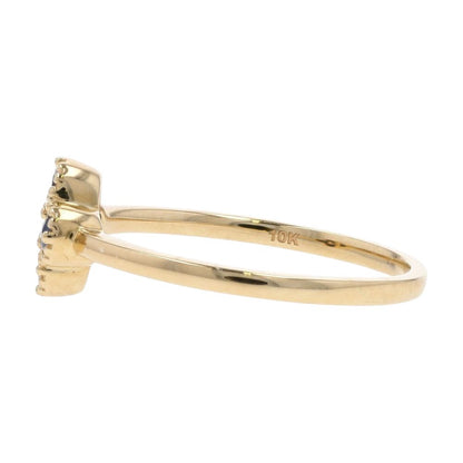10K Gold Sapphire And Diamond Beaded Edge Cluster Stackable Ring