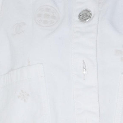 Spring 2021 White Embossed Interlocking CC & Camellia Accent Denim Jacket