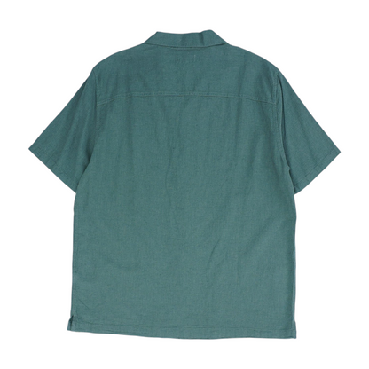 Green Solid Short Sleeve Button Down
