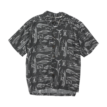 Black Print Short Sleeve Button Down