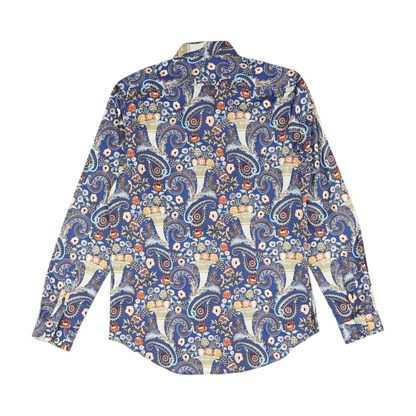Blue Print Long Sleeve Button Down