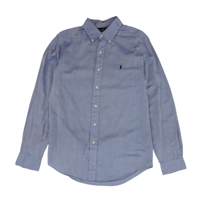 Blue Solid Long Sleeve Button Down