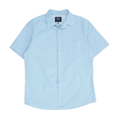 Blue Solid Short Sleeve Button Down