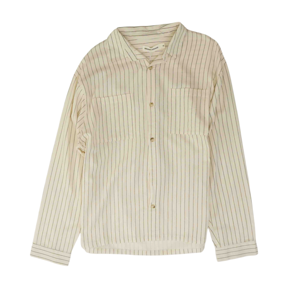 Beige Striped Long Sleeve Button Down