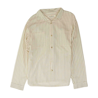 Beige Striped Long Sleeve Button Down