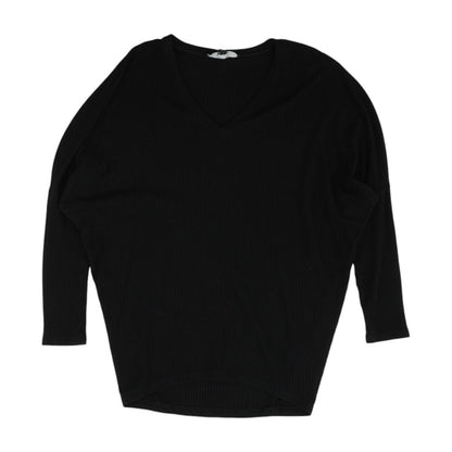 Black Solid V Neck Knit Top