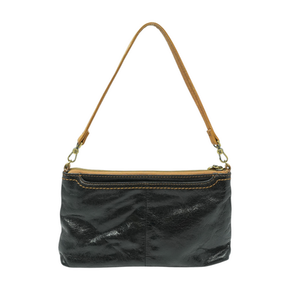 Shoulder Baguette Bag in Black Glazed Leather