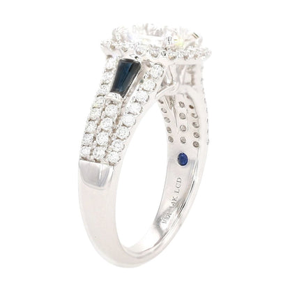 14K White Gold Cushion Cut Lab Grown Diamond With Sapphire Accents Band