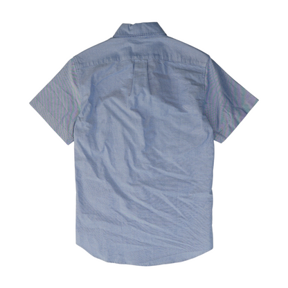 Blue Solid Short Sleeve Button Down