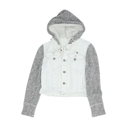 White Color Block Denim Jacket