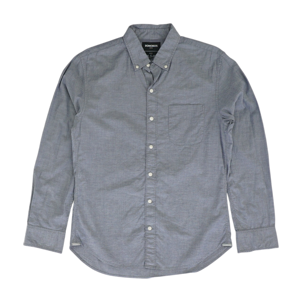 Blue Solid Long Sleeve Button Down