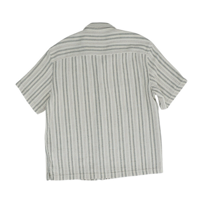 Beige Striped Short Sleeve Button Down