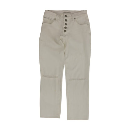 White Solid Mid Rise Straight Leg Jeans