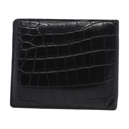Black West Wallet in Crocodile Embossed Matte Leather