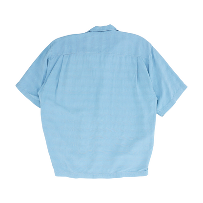 Blue Solid Short Sleeve Button Down