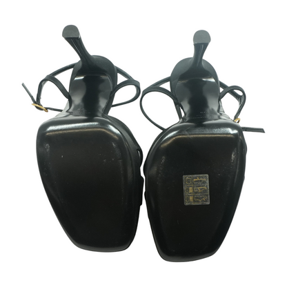 Black Chandelle Platform Sandals in Satin Crepe 140