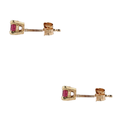 14K Yellow Gold Red Stone Stud Earrings