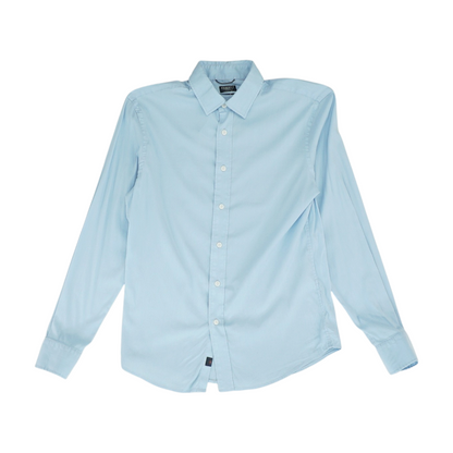 Blue Solid Long Sleeve Button Down