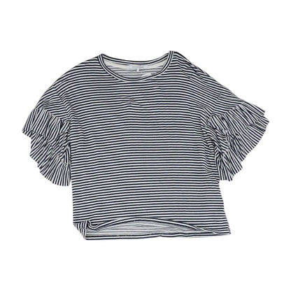 Navy Striped Short Sleeve Blouse