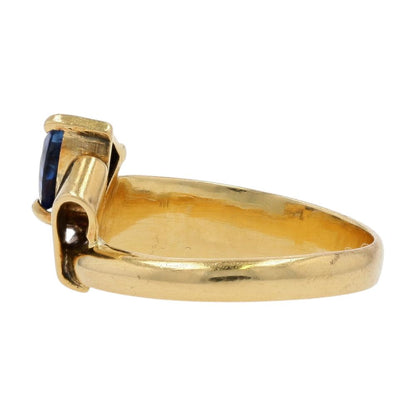 18K Gold Trillion Cut Sapphire In Abstract Setting Stackable Ring