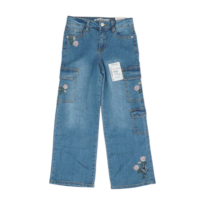 Blue Solid Wide Leg Jeans