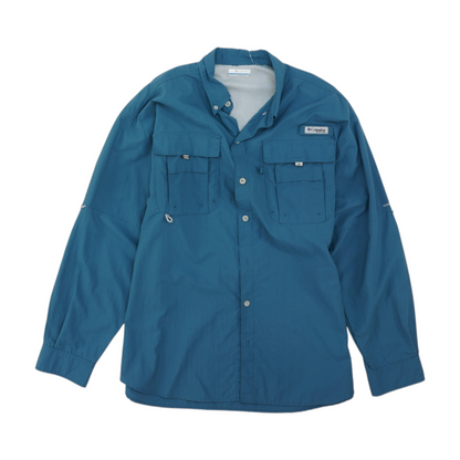 Blue Solid Long Sleeve Button Down
