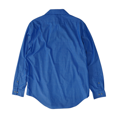 Blue Solid Long Sleeve Button Down