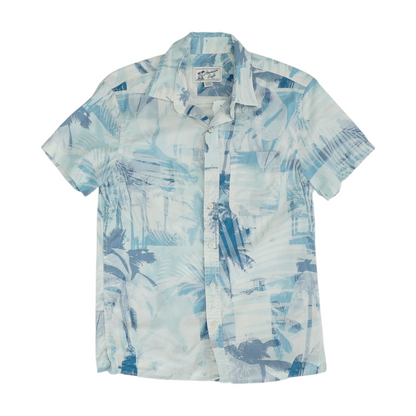 Blue Graphic Short Sleeve Button Down