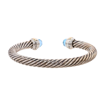 18K Sterling Silver Blue Topaz Cuff Bracelet
