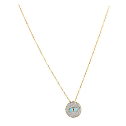 .16 ct 10K Gold Cluster Diamond Circle With Eye Pendant Necklace