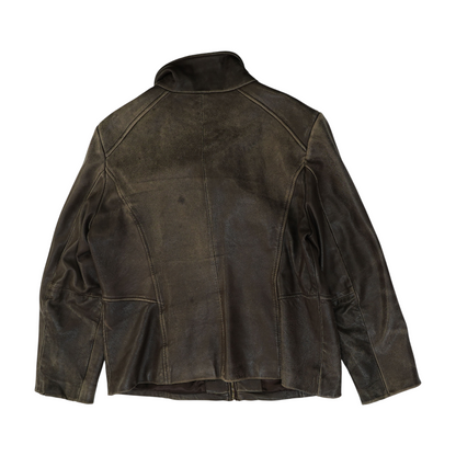Brown Solid Leather Jacket