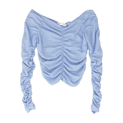 Blue Solid Long Sleeve Blouse