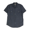 Blue Solid Short Sleeve Button Down