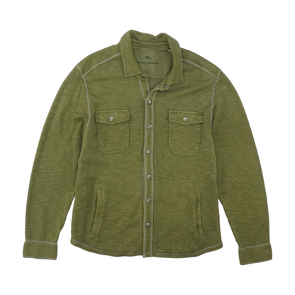 Green Solid Long Sleeve Button Down