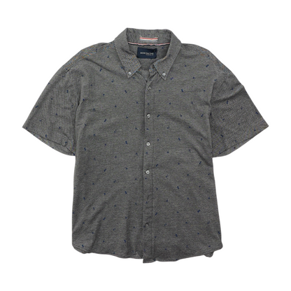 Black Print Short Sleeve Button Down
