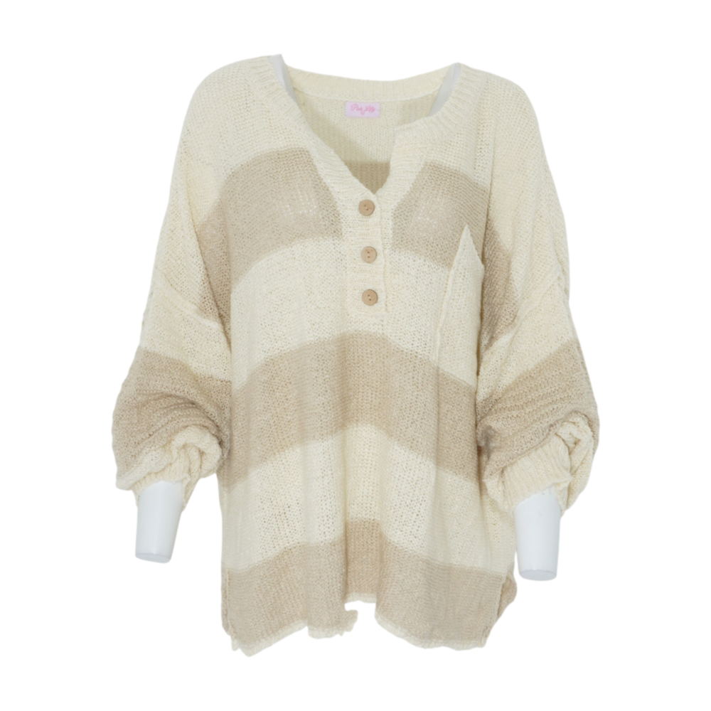 Beige Plus Size Striped Pullover Sweater
