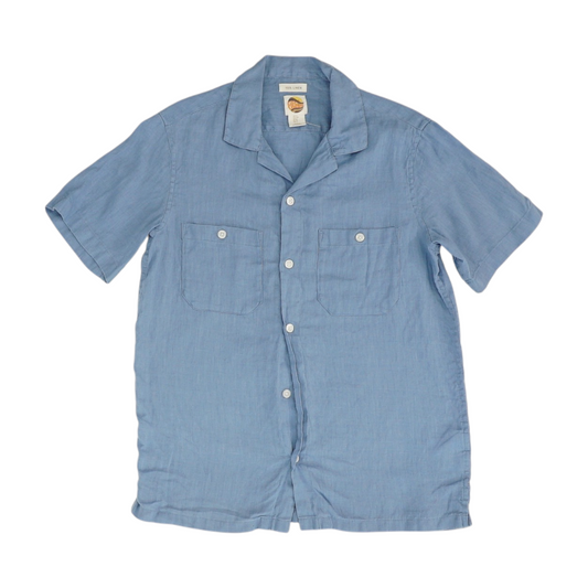 Blue Solid Short Sleeve Button Down