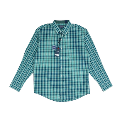Green Plaid Long Sleeve Button Down