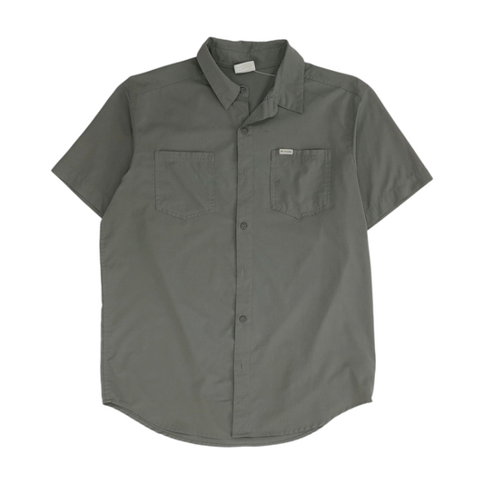 Gray Solid Short Sleeve Button Down