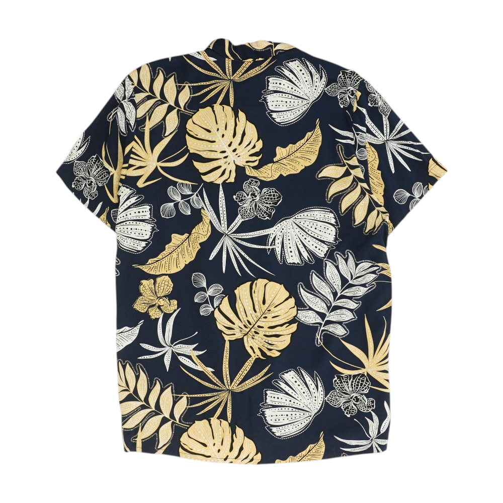 Navy Tropical Short Sleeve Button Down