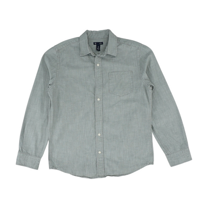 Gray Solid Long Sleeve Button Down