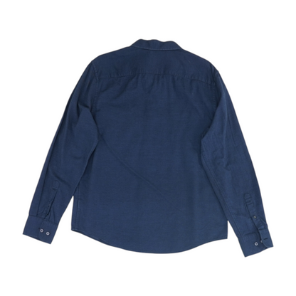 Blue Solid Long Sleeve Button Down