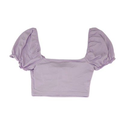 Purple Solid Short Sleeve Blouse