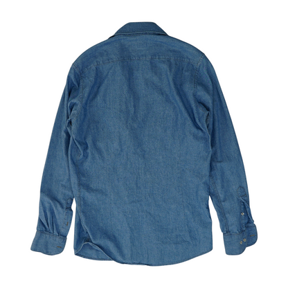 Blue Solid Long Sleeve Button Down