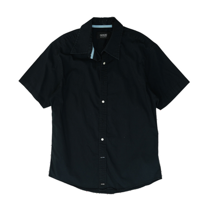 Navy Solid Short Sleeve Button Down